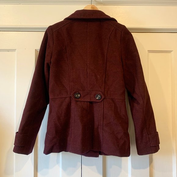 Burgundy H&M Peacoat - Picture 2 of 3